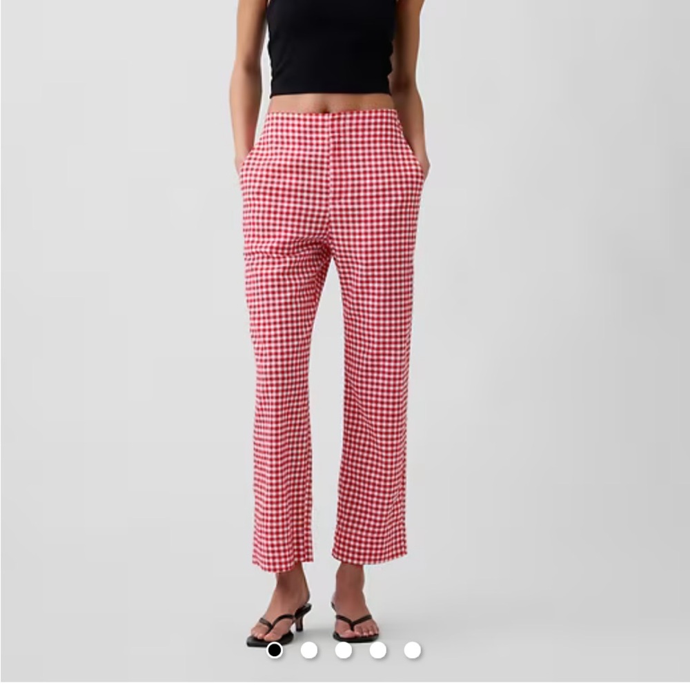 NWT Gap Linen straight crop red checkered size 6 pants high rise - Picture 8 of 8